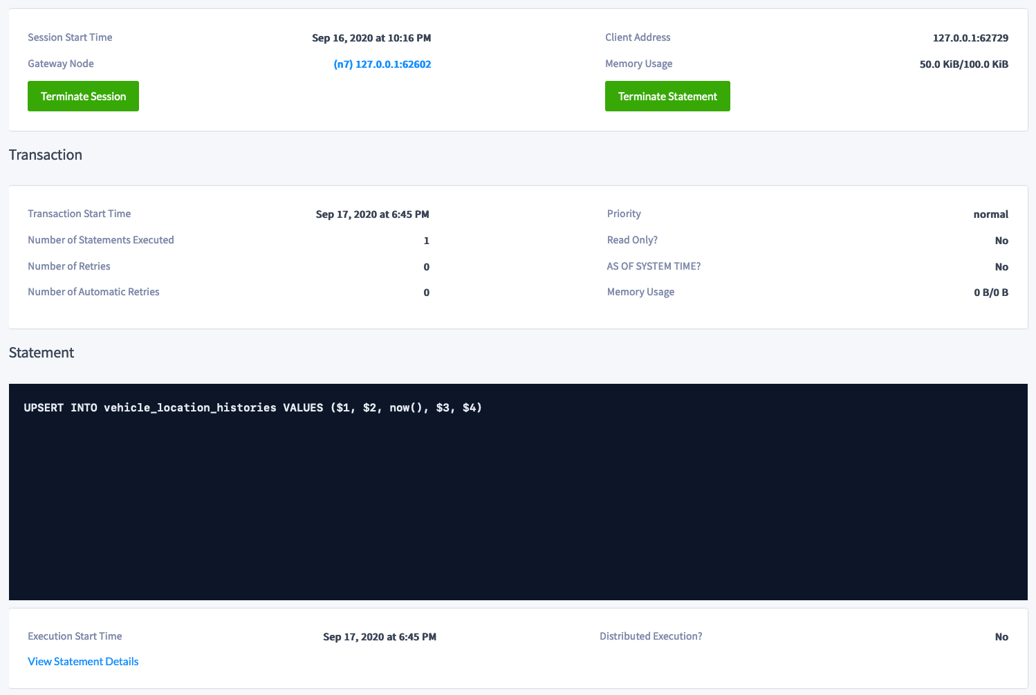 DB Console Database Tables View